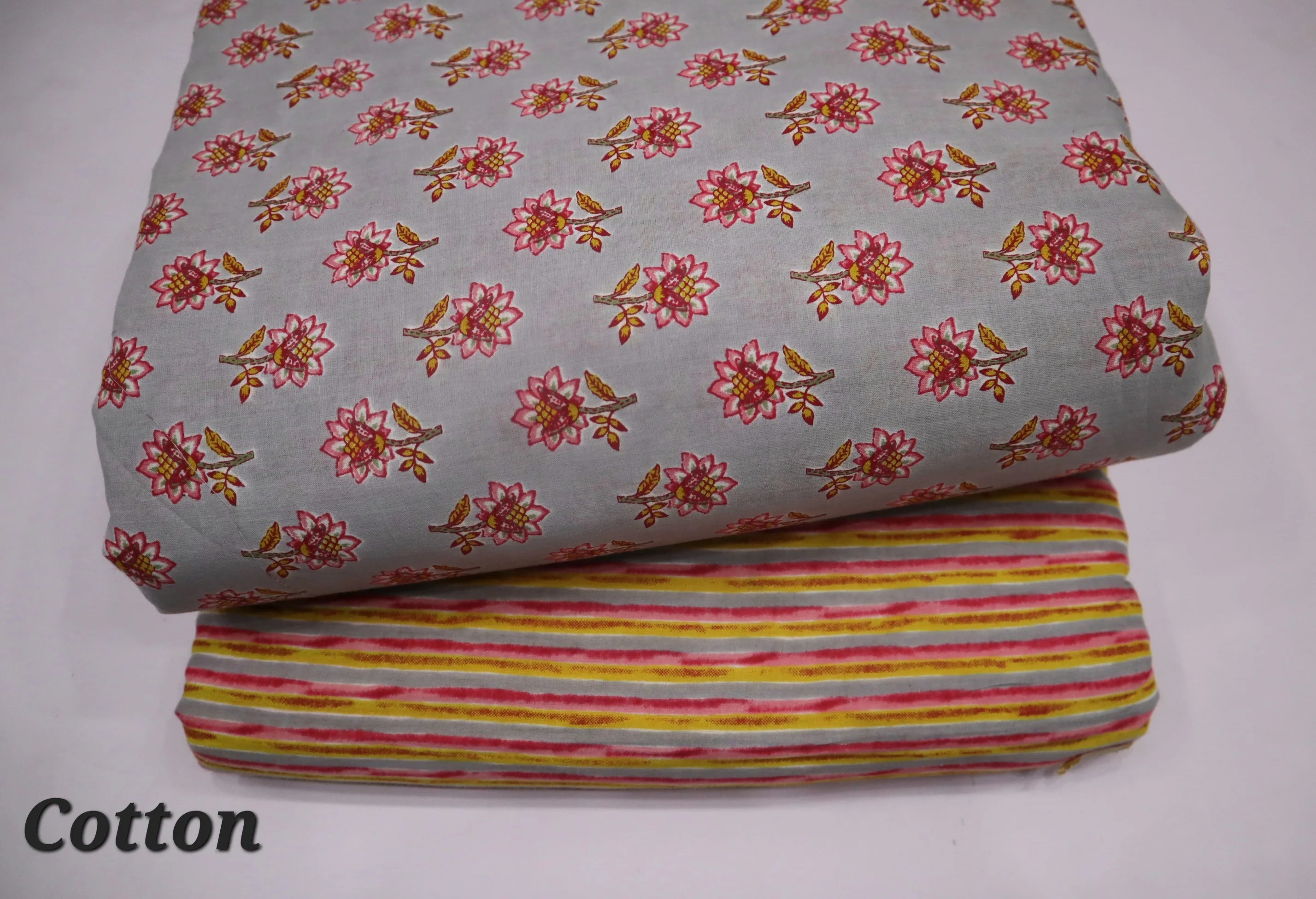 Screen Grey Printed Pure Cotton Fabric Set ( Top and bottom 2.5 meter each )