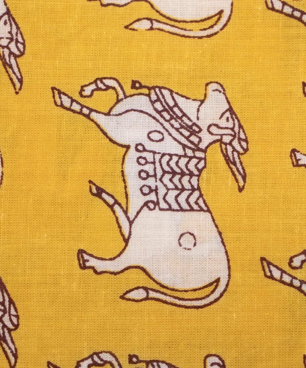 Jaipuri Screen Bright Yellow Kids Printed Pure Cotton Fabric