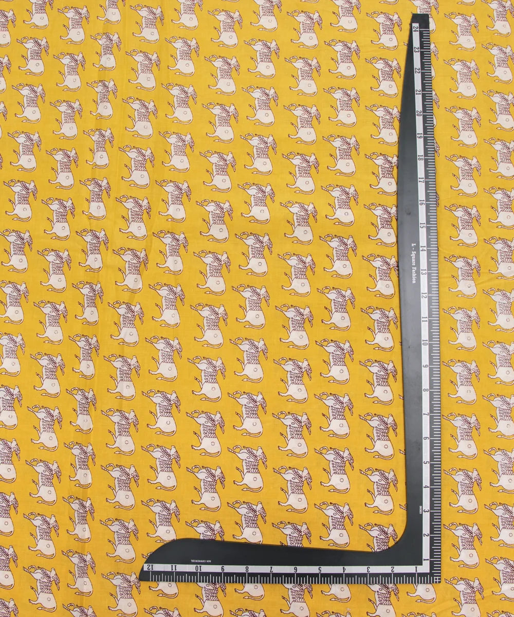 Jaipuri Screen Bright Yellow Kids Printed Pure Cotton Fabric