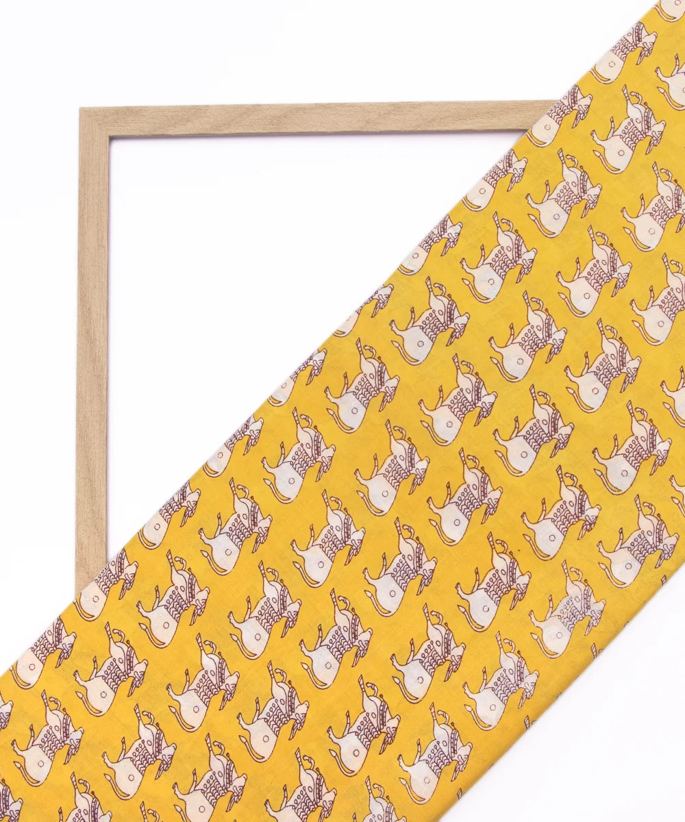 Jaipuri Screen Bright Yellow Kids Printed Pure Cotton Fabric