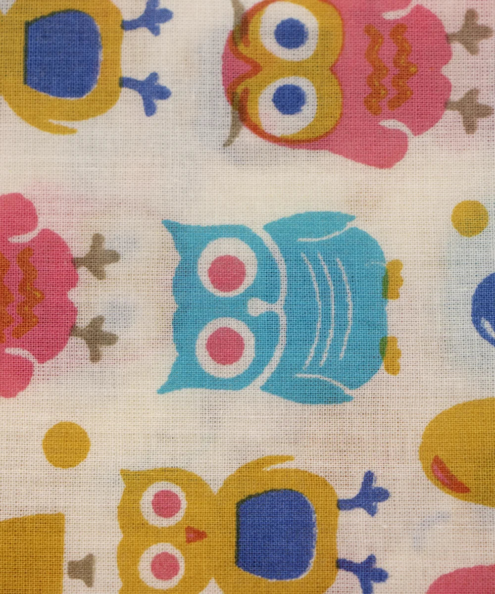 Jaipuri Screen Off White Owl Baby Printed Pure Cotton fabric