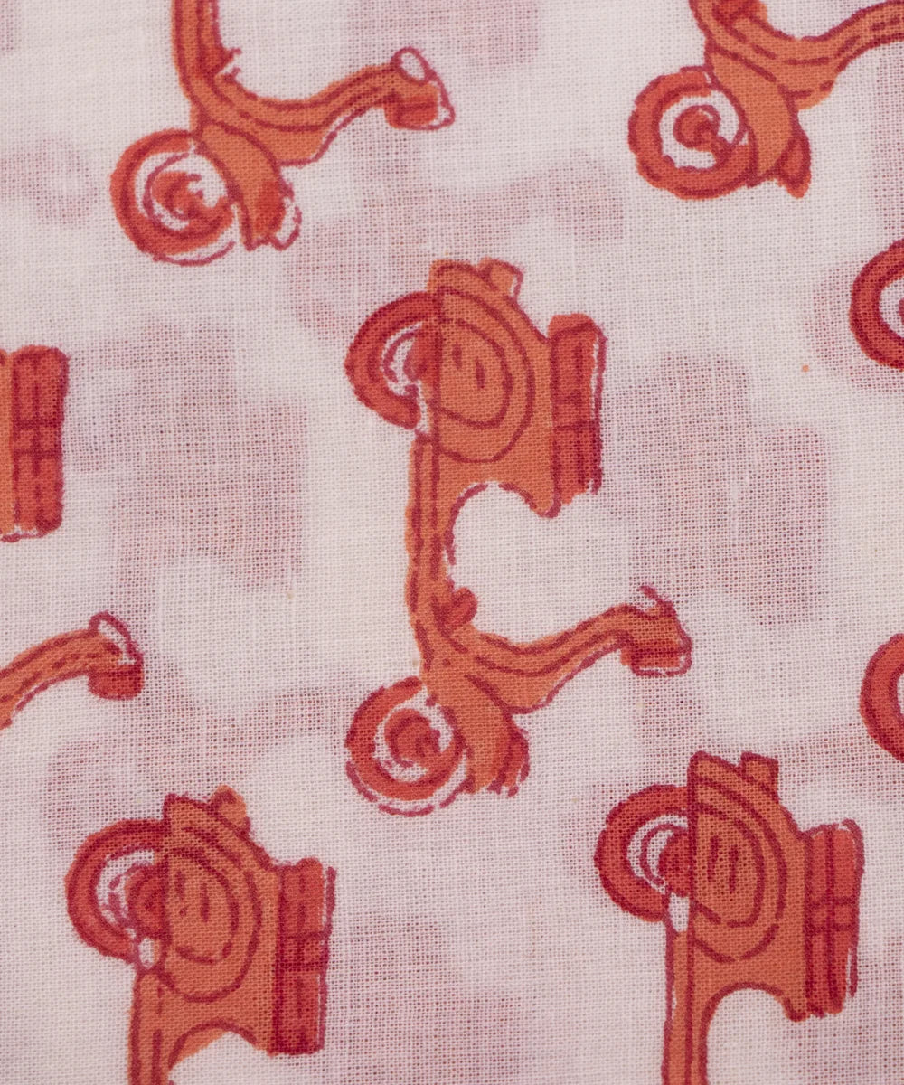 Jaipuri Screen White And Orange Kids Printed Pure Cotton fabric