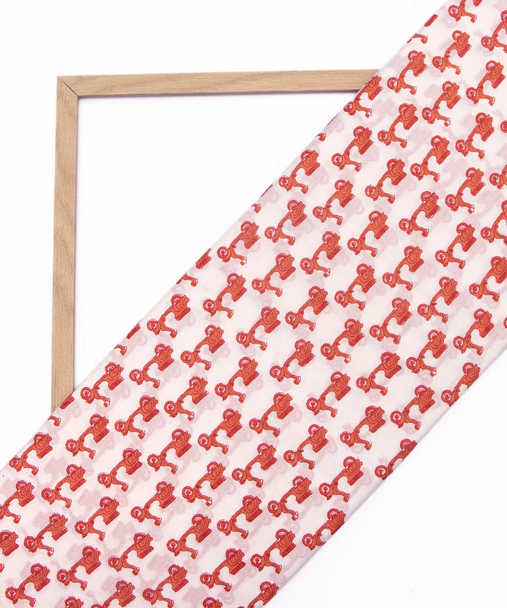 Jaipuri Screen White And Orange Kids Printed Pure Cotton fabric