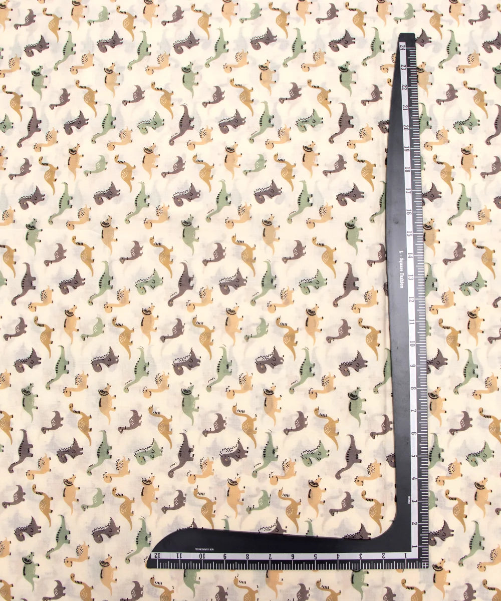 Jaipuri Screen Cream Animal Kids Printed Pure Cotton fabric