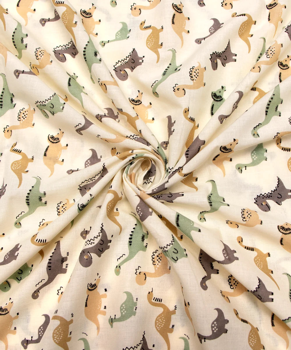 Jaipuri Screen Cream Animal Kids Printed Pure Cotton fabric