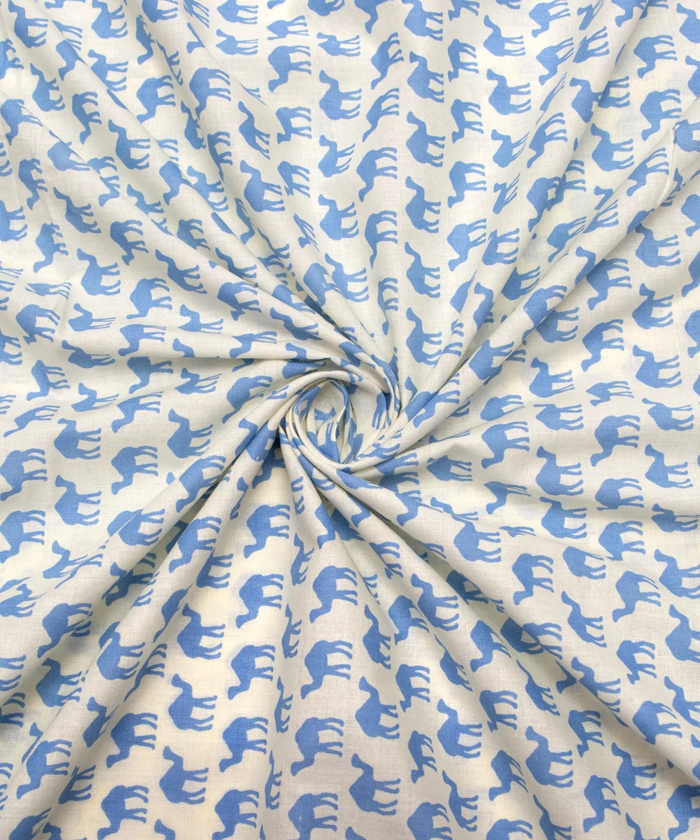 Jaipuri Screen Light Blue Kids Animal Printed Pure Cotton fabric