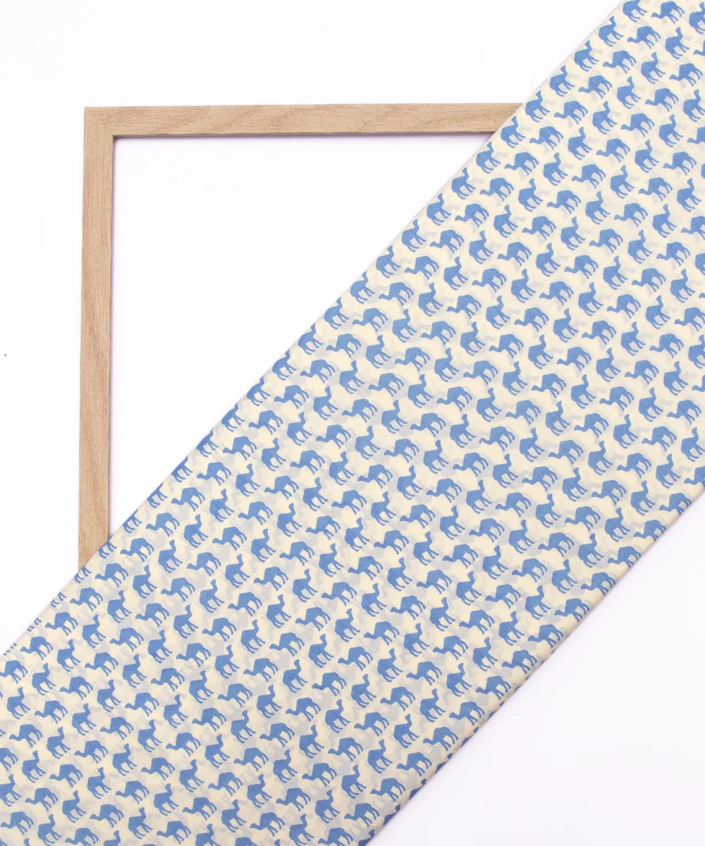 Jaipuri Screen Light Blue Kids Animal Printed Pure Cotton fabric