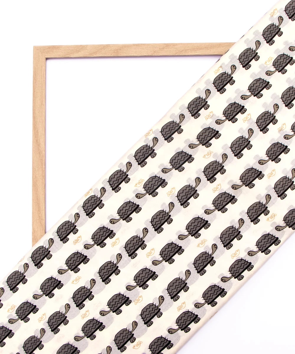 Jaipuri Screen Turtle Grey Kids Animal Printed Pure Cotton fabric