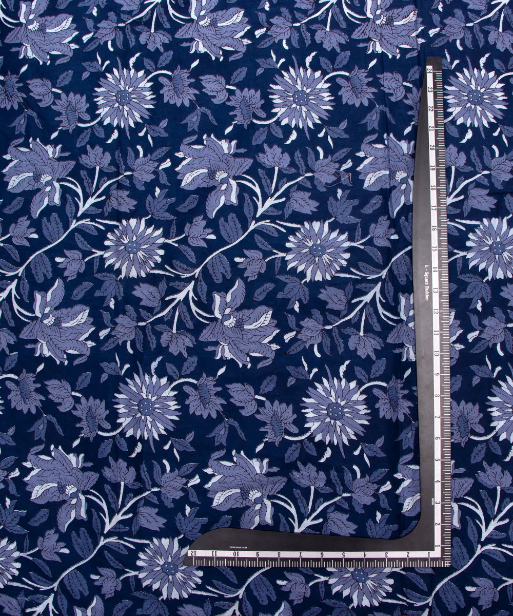 Screen Blue Floral Printed Pure Cotton Fabric Set ( Top and bottom 2.5 meter each )