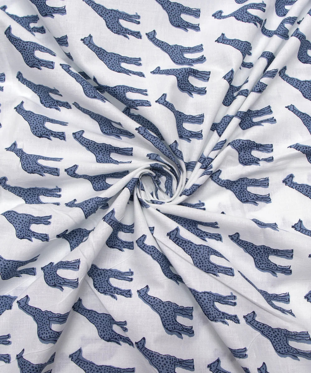Screen Blue Giraffe Animal Kids Print Pure Cotton fabric