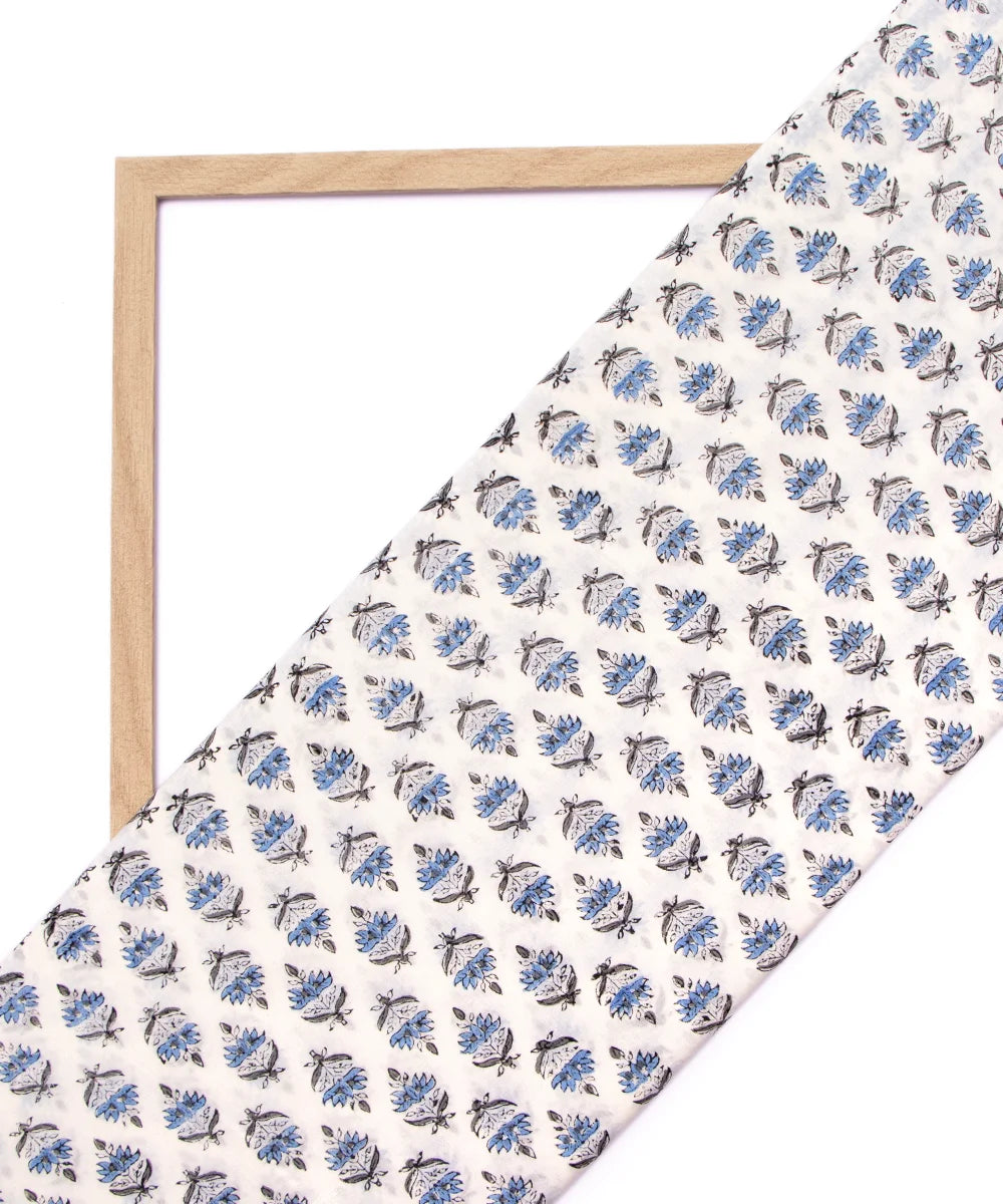 Jaipuri handblock Printed Blue Butti Natural Dye Soft Pure Cotton Fabric