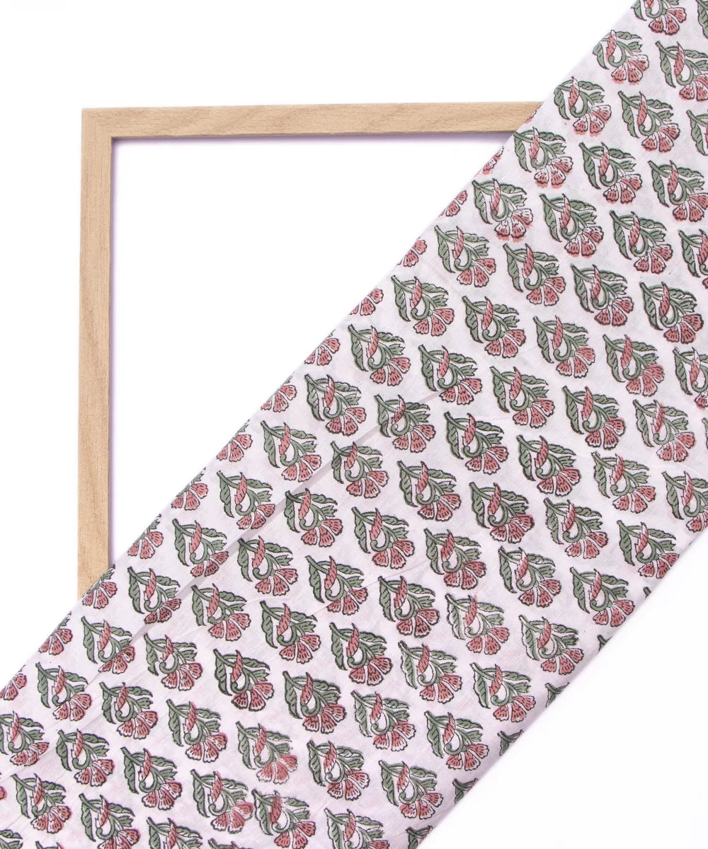 Jaipuri handblock White Printed Butti Natural Dye Soft Pure Cotton Fabric