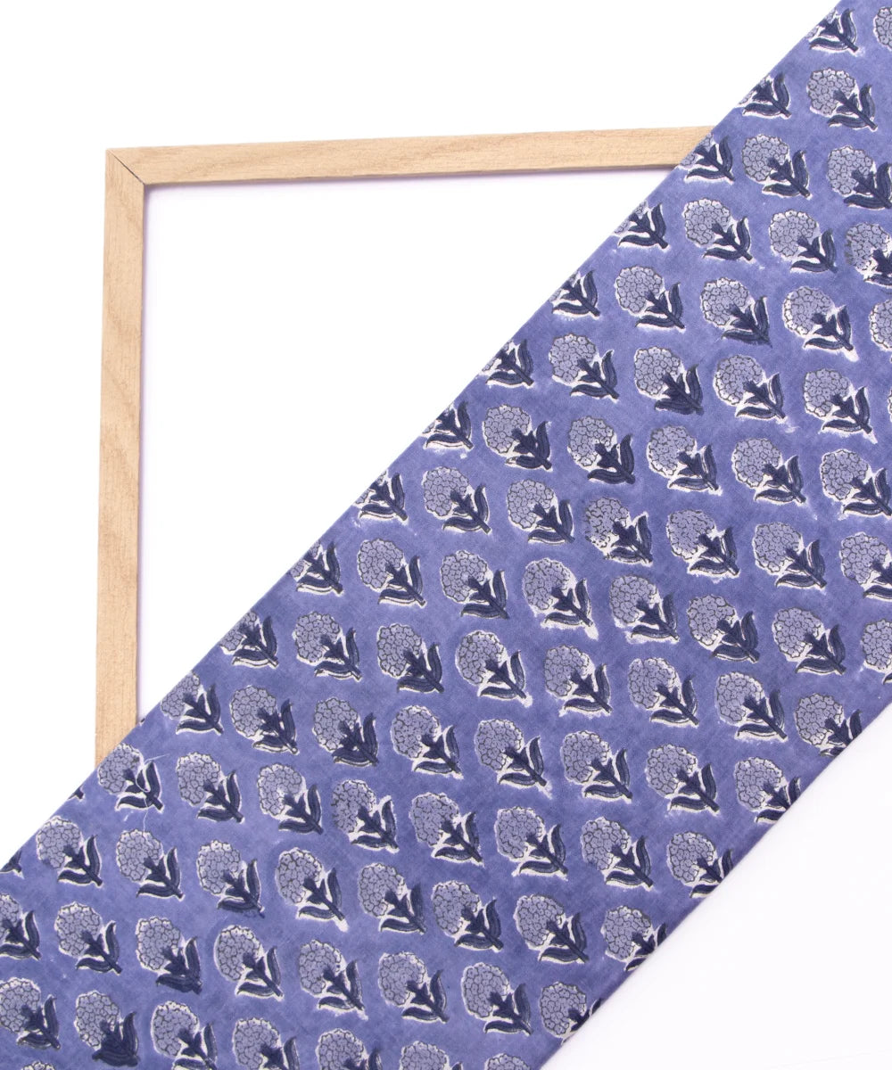 Jaipuri handblock Bluish Floral Printed Natural Dye Soft Pure Cotton Fabric