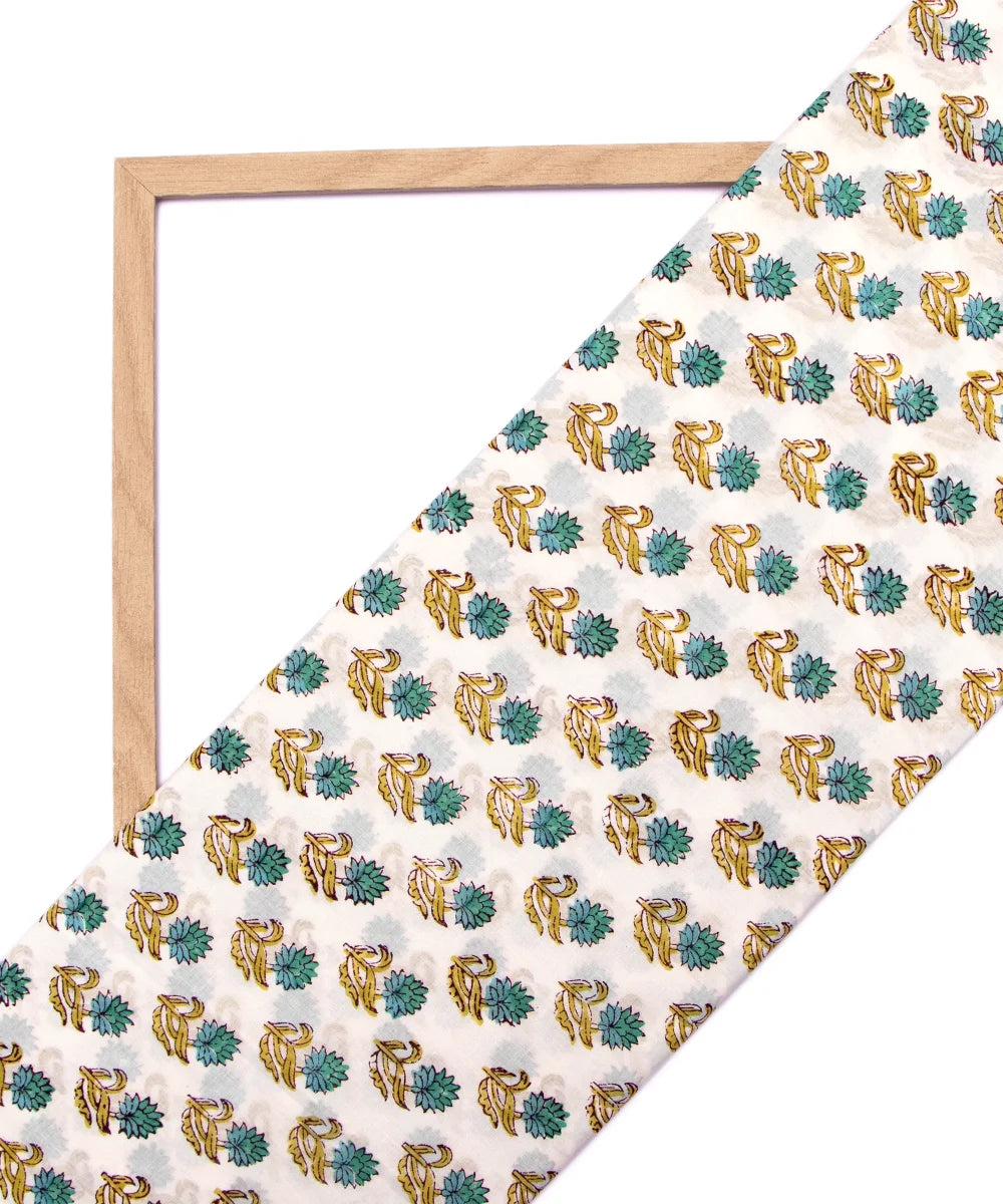 Jaipuri handblock Green Butti Printed Natural Dye Soft Pure Cotton Fabric