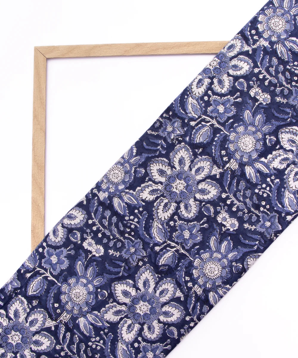 Jaipuri handblock Dark Blue Floral Printed Natural Dye Soft Pure Cotton Fabric