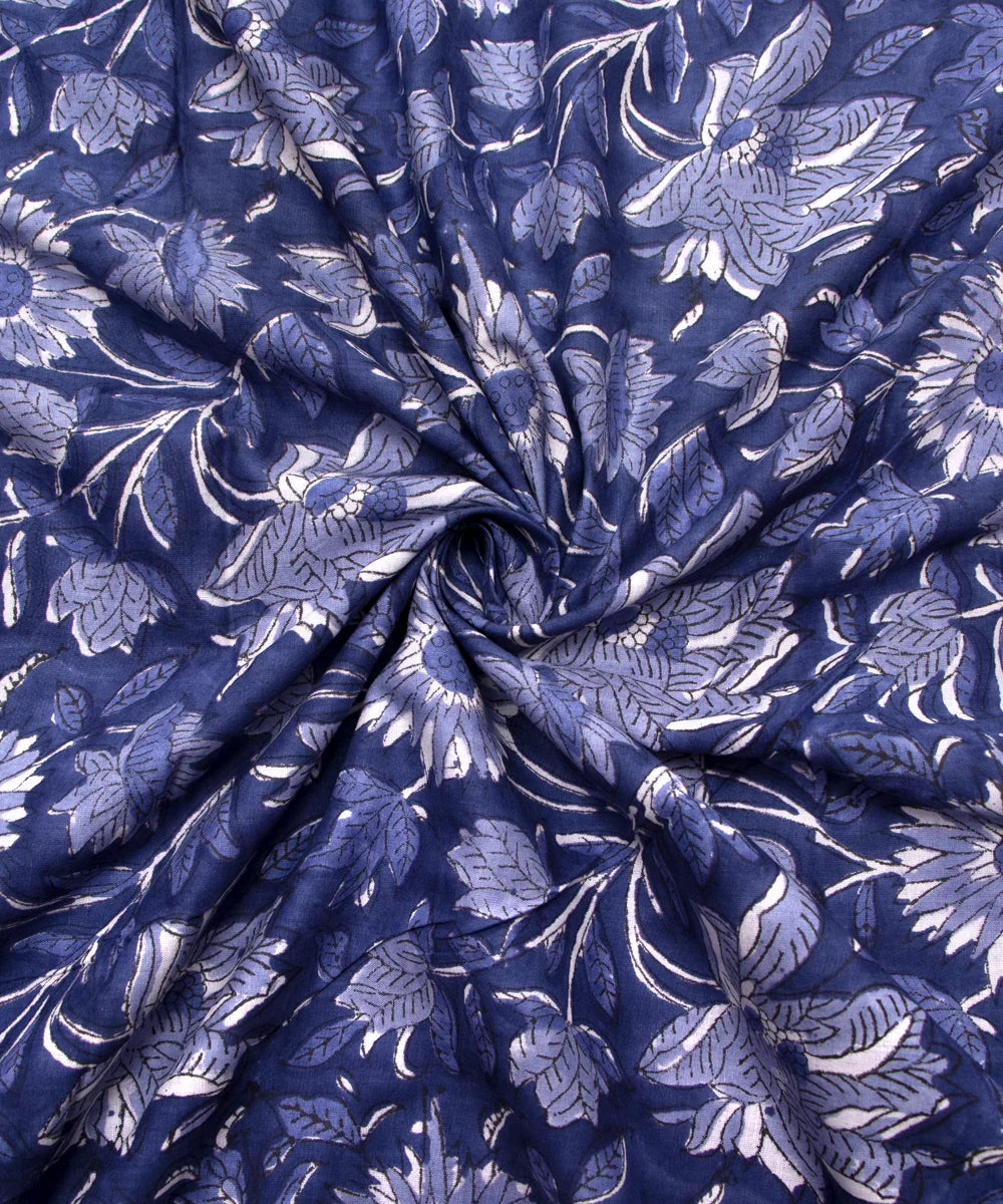 Jaipuri handblock Printed Dark Blue Natural Dye Soft Pure Cotton Fabric