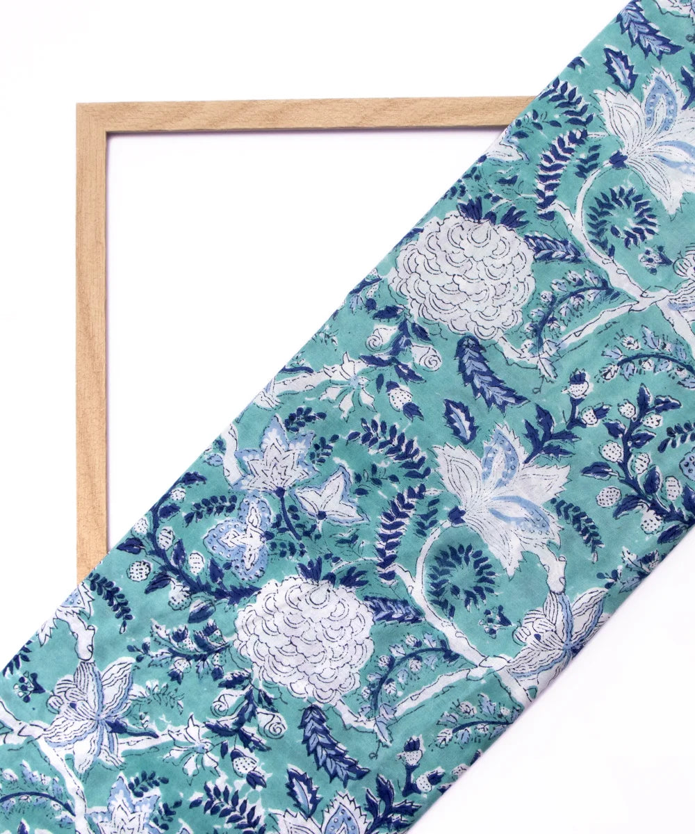 Jaipuri handblock Hippie Blue Color Printed Floral Natural Dye Soft Pure Cotton Fabric