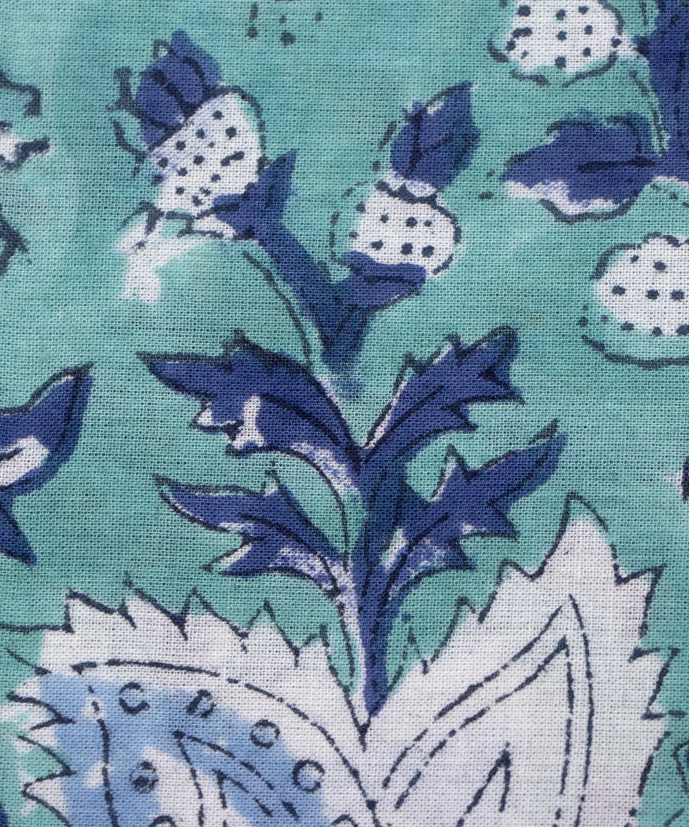 Jaipuri handblock Hippie Blue Color Printed Floral Natural Dye Soft Pure Cotton Fabric