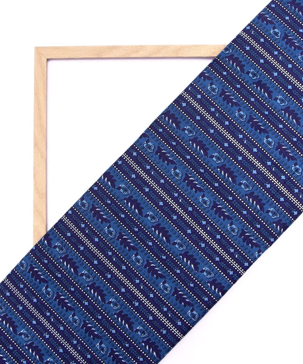 Jaipuri Screen Printed Dark Indigo Blue Stripe Cotton Fabric