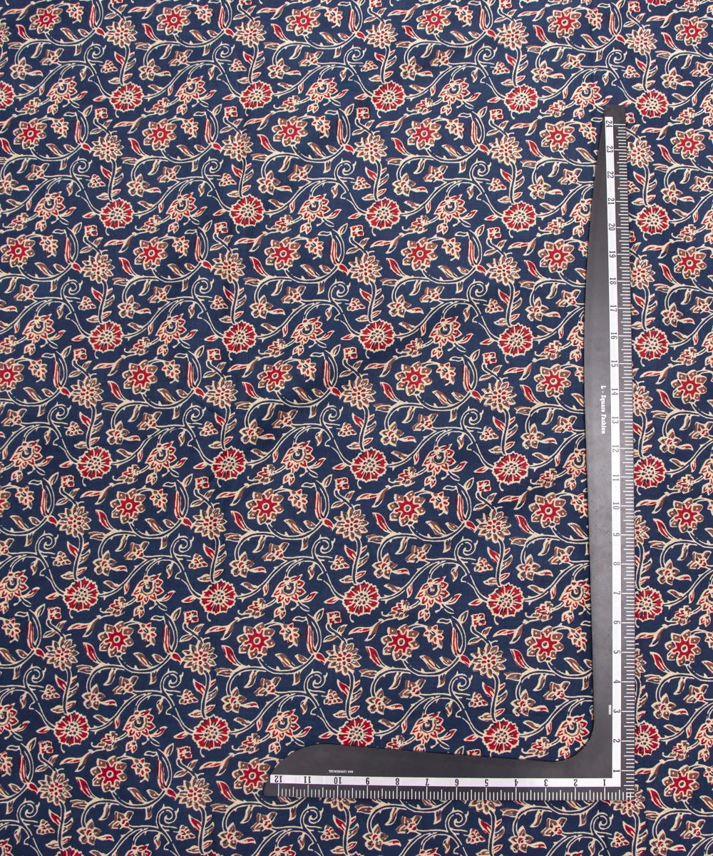 Screen Blue Ajrakh Look Printed Pure Cotton Fabric Set ( Top and bottom 2.5 meter each )