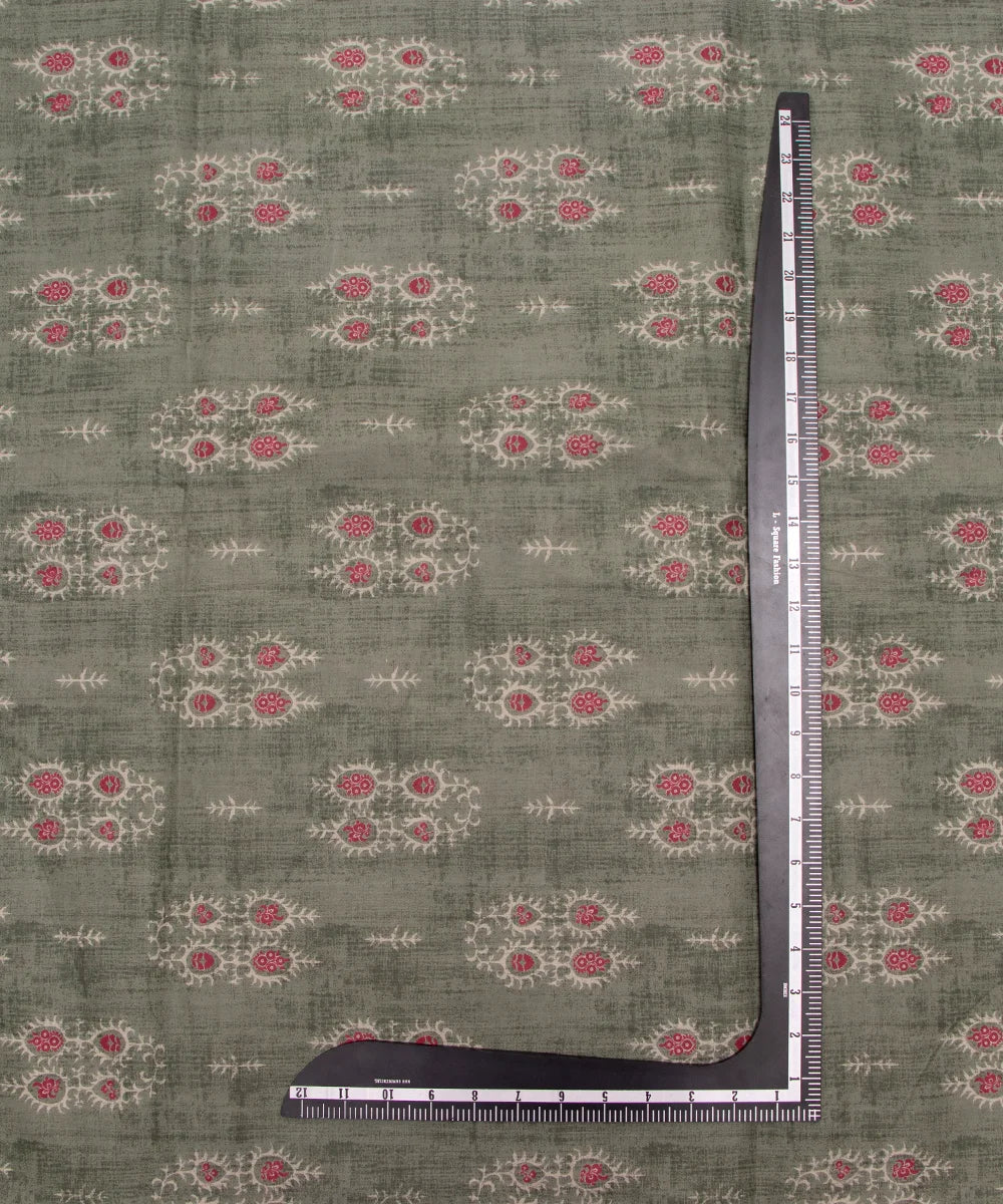 Screen Green Floral Printed Pure Cotton Fabric Set ( Top and bottom 2.5 meter each )