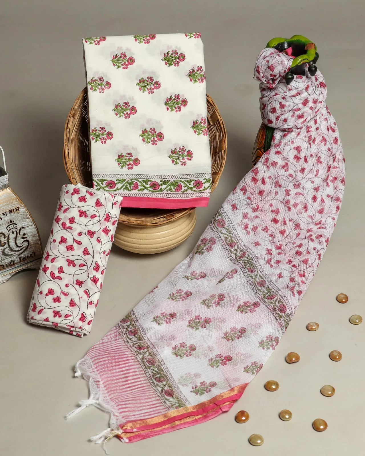sachin and babi light blue dress Printed Cotton Suits With Kota Dupatta Dress Material White – Fabric Bazaar