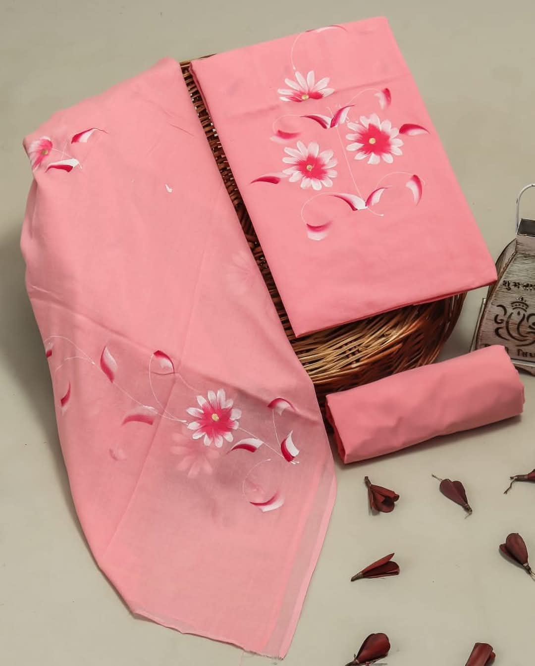 Printed Unstitched Cotton Salwar Suit With Mulmul Dupatta