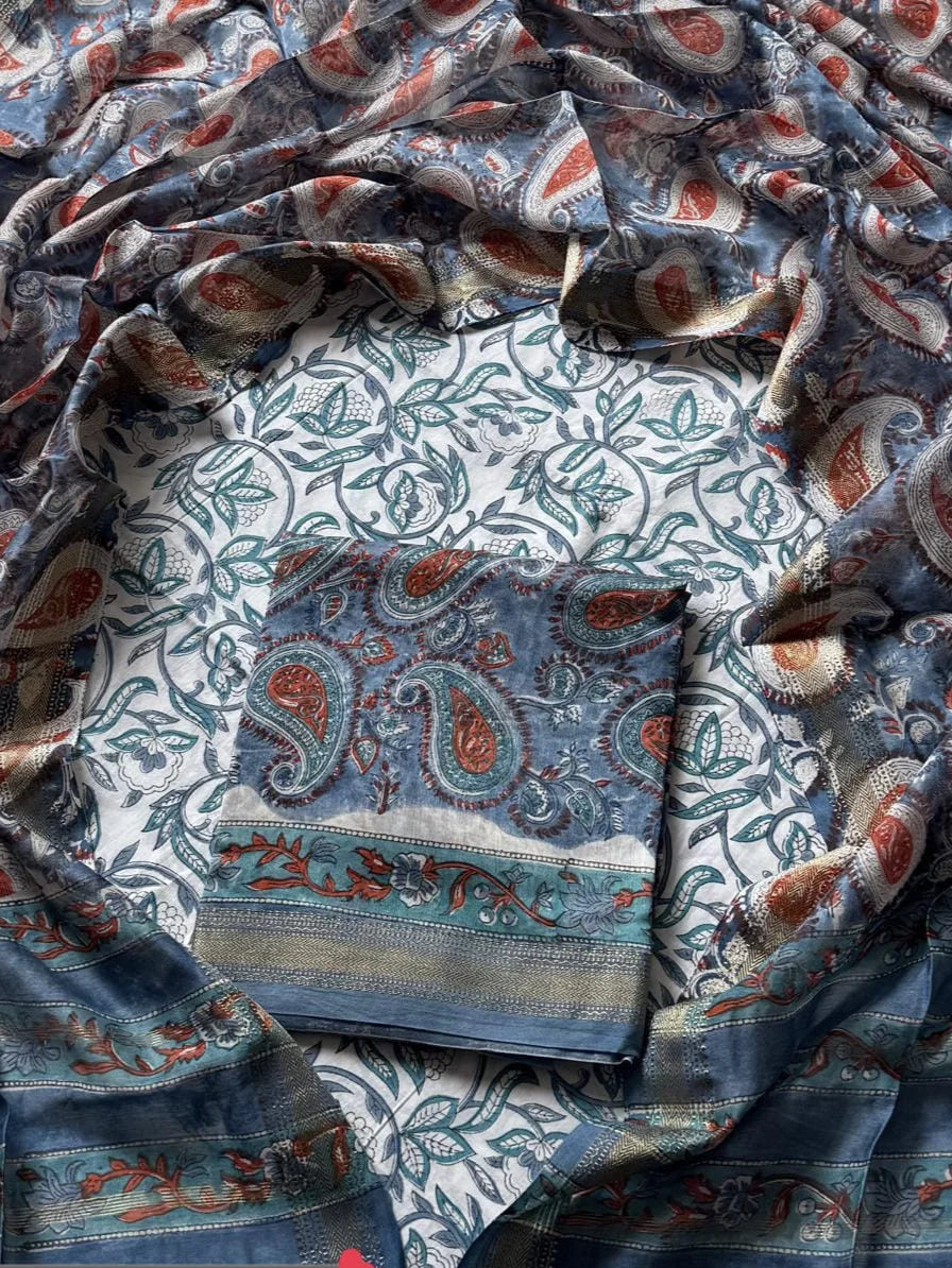 Handblock Printed Maheshwari Silk Salwar Suit Sets