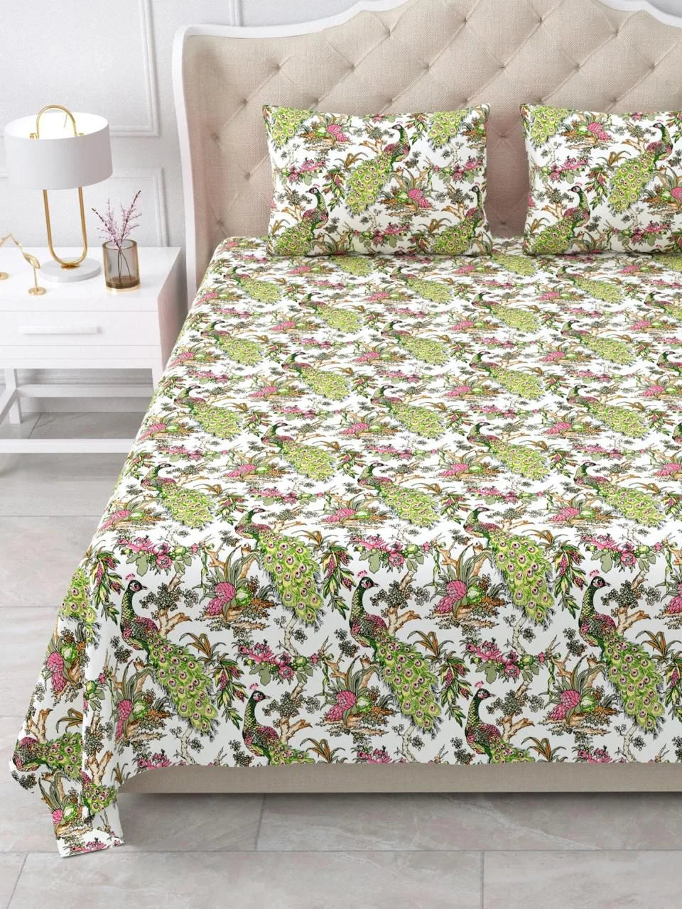 Pure Cotton Printed Jaipuri Bedsheets for Double Bed with Pillow Covers, 95" x 108" King Size,Breathable and Skin Friendly