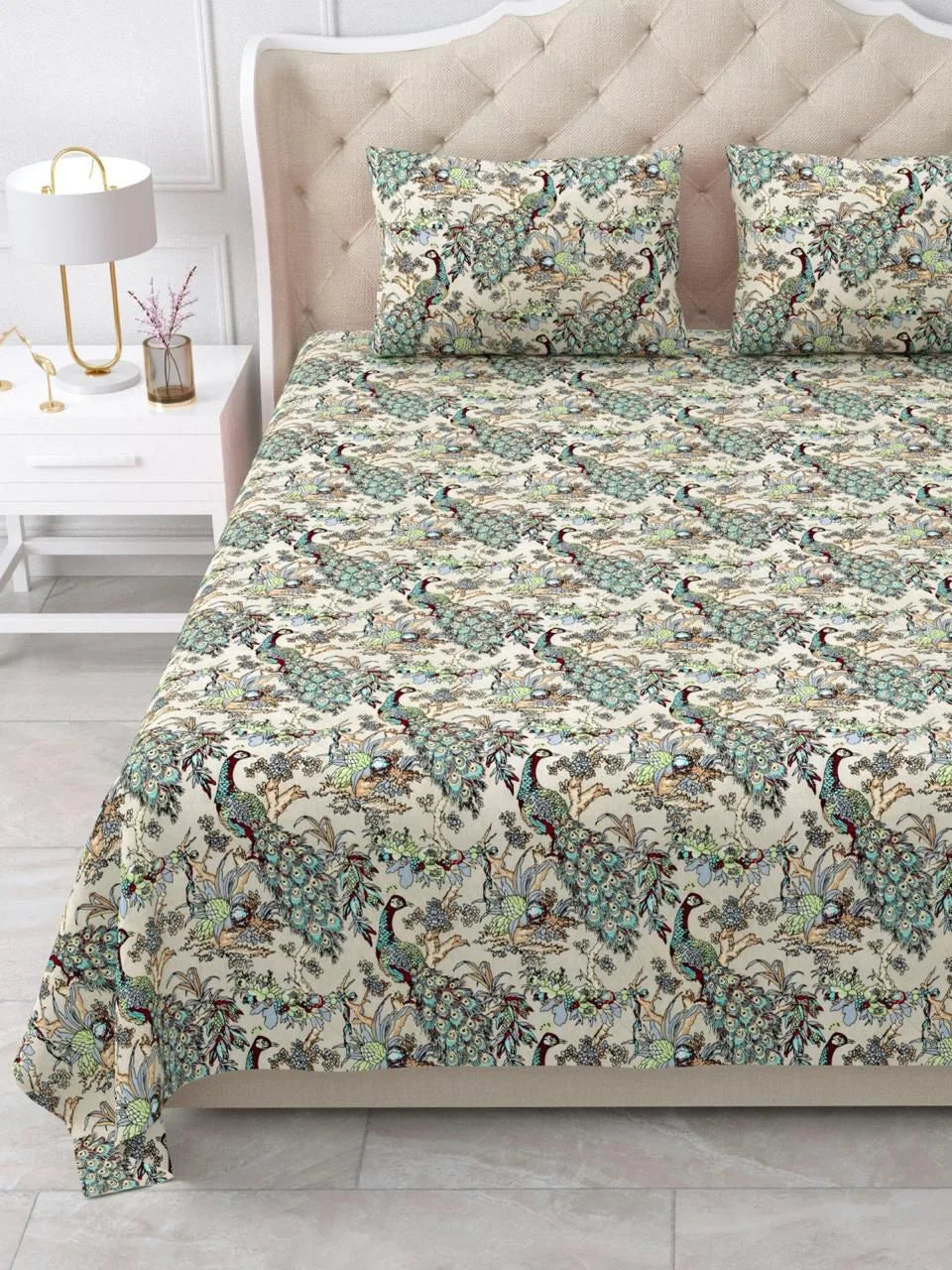 Pure Cotton Printed Jaipuri Bedsheets for Double Bed with Pillow Covers, 95" x 108" King Size,Breathable and Skin Friendly