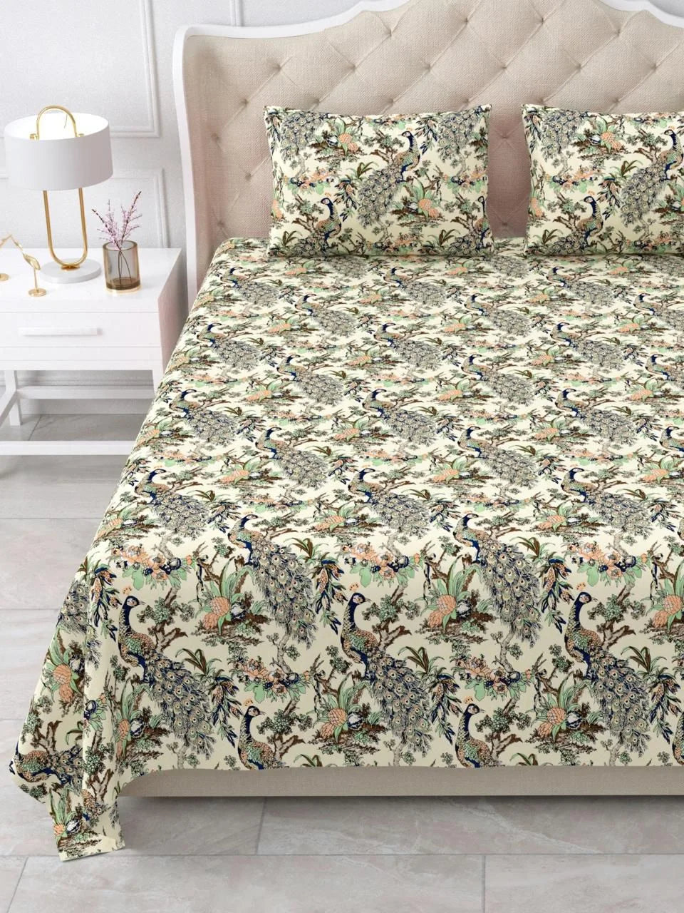 Pure Cotton Printed Jaipuri Bedsheets for Double Bed with Pillow Covers, 95" x 108" King Size, Breathable and Skin Friendly