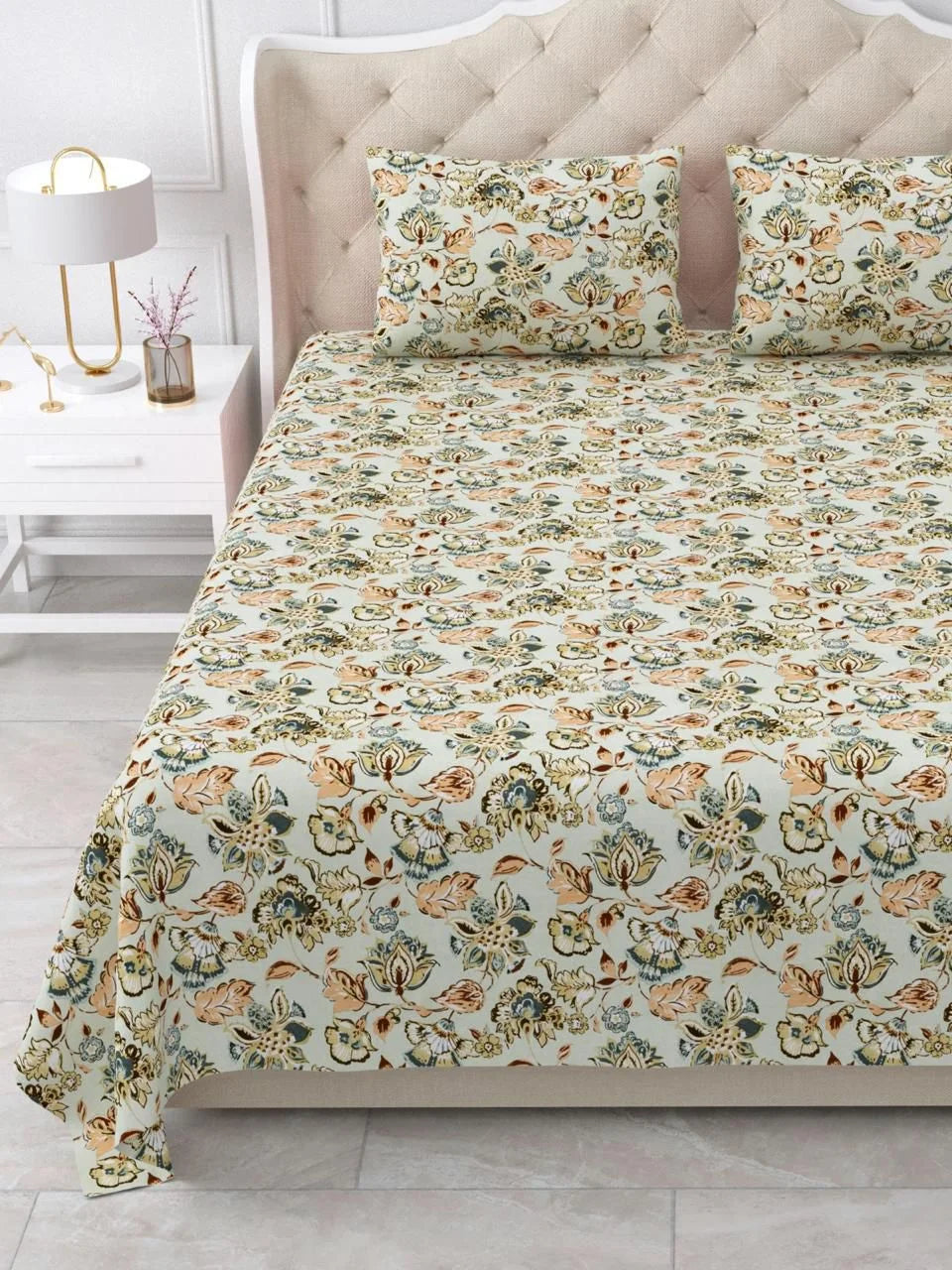 Pure Cotton Printed Jaipuri Bedsheets for Double Bed with Pillow Covers, 95" x 108" King Size,Breathable and Skin Friendly
