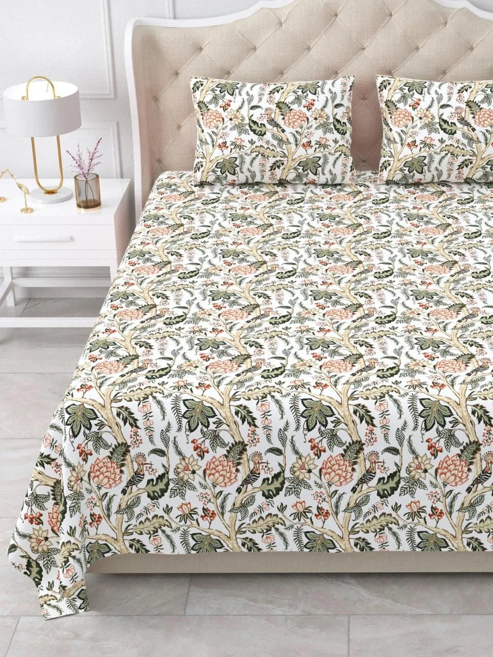 Pure Cotton Printed Jaipuri Bedsheets for Double Bed with Pillow Covers, 95" x 108" King Size, Breathable and Skin Friendly