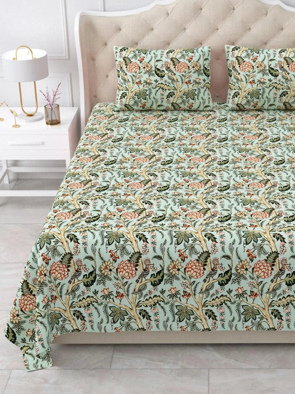 Pure Cotton Printed Jaipuri Bedsheets for Double Bed with Pillow Covers, 95" x 108" King Size,Breathable and Skin Friendly