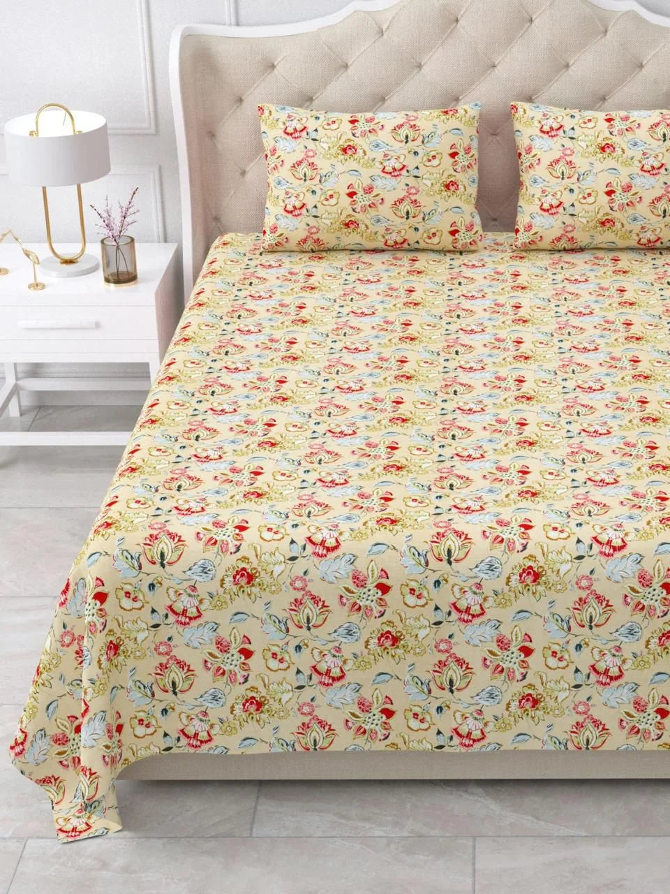 Pure Cotton Printed Jaipuri Bedsheets for Double Bed with Pillow Covers, 95" x 108" King Size,Breathable and Skin Friendly