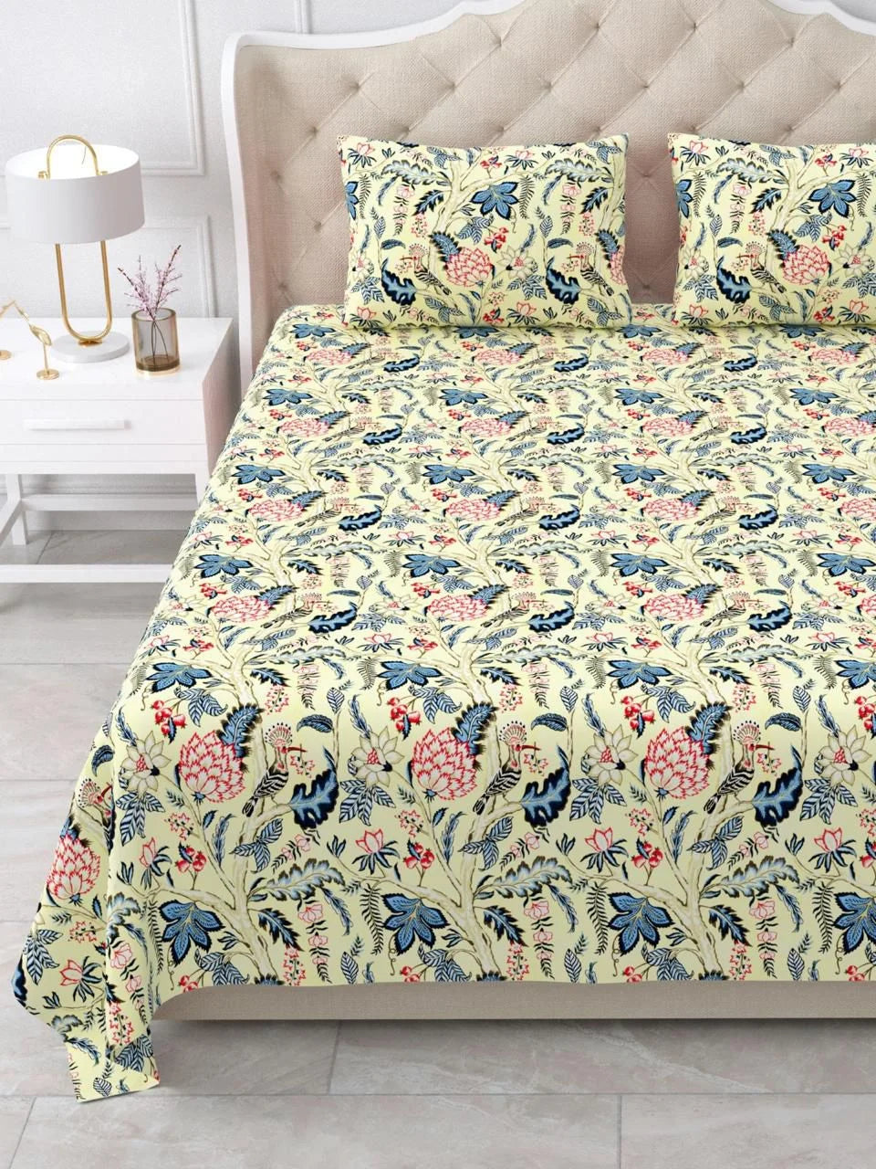 Pure Cotton Printed Jaipuri Bedsheets for Double Bed with Pillow Covers, 95" x 108" King Size,Breathable and Skin Friendly