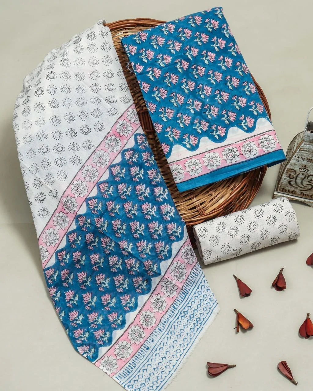 Printed Unstitched Cotton Salwar Suit With Mulmul Dupatta