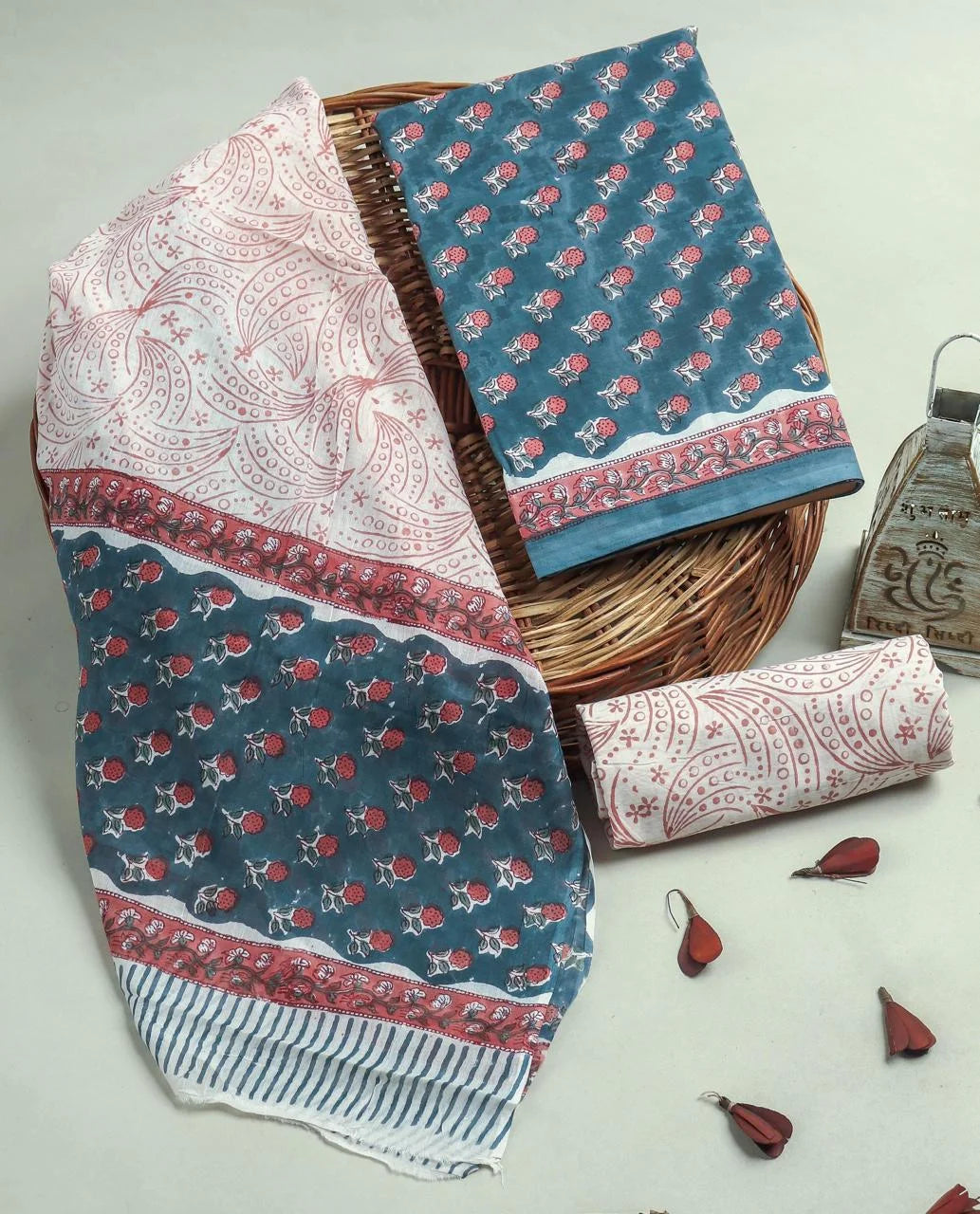 Printed Unstitched Cotton Salwar Suit With Mulmul Dupatta