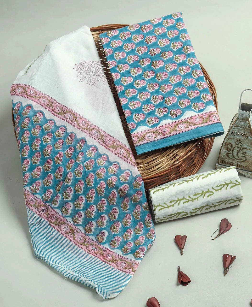 Printed Unstitched Cotton Salwar Suit With Mulmul Dupatta