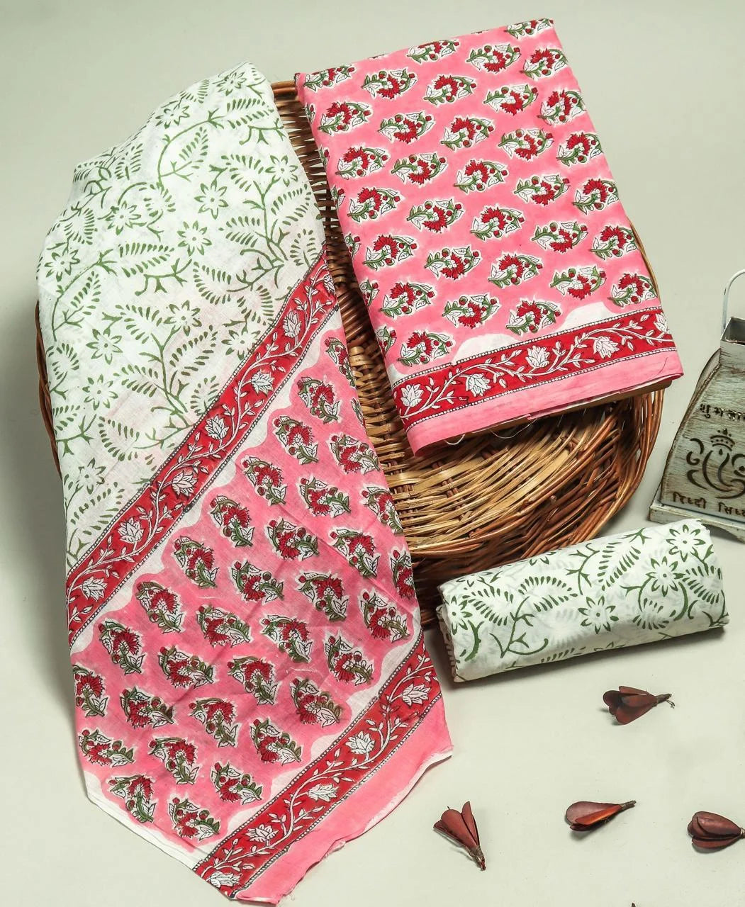 Printed Unstitched Cotton Salwar Suit With Mulmul Dupatta