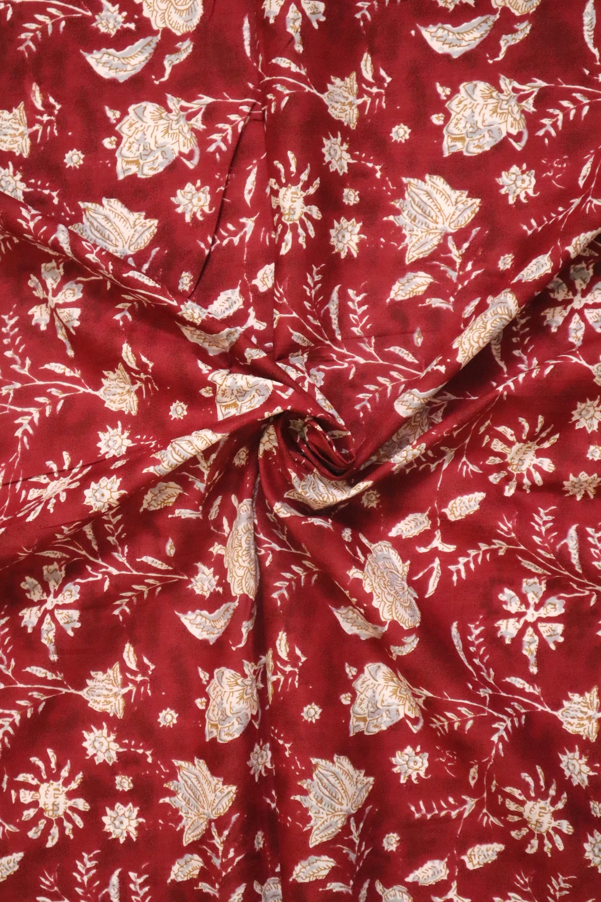 Jaipuri Floral Screen Printed Cotton Fabrics (Maroon)