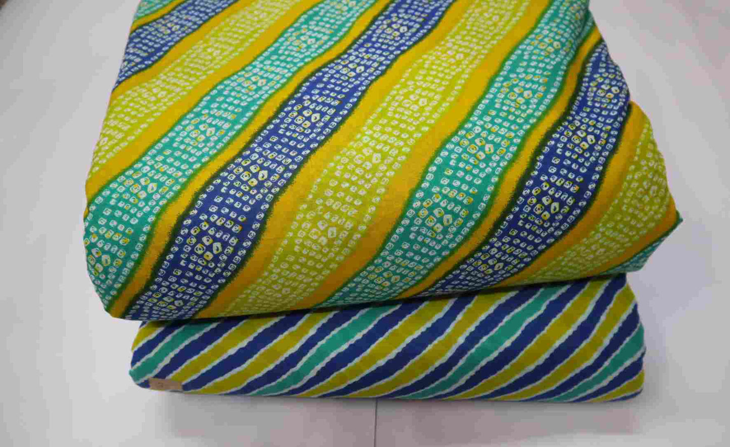 Screen Printed Leheriya Pure Cotton Fabric Set ( Top and bottom 2.5 meter each )