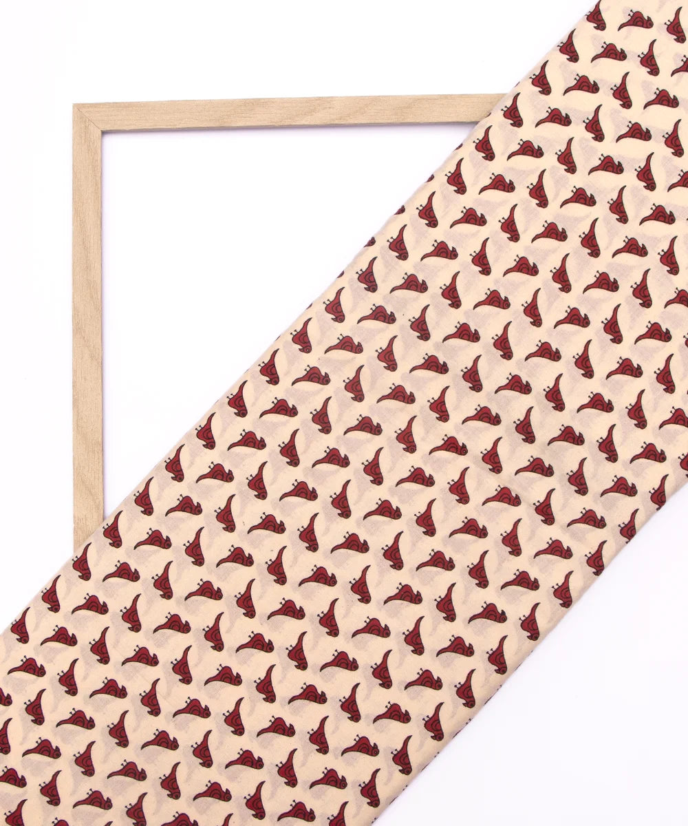 Jaipuri Screen Light Beige Bird Kids Printed Pure Cotton fabric