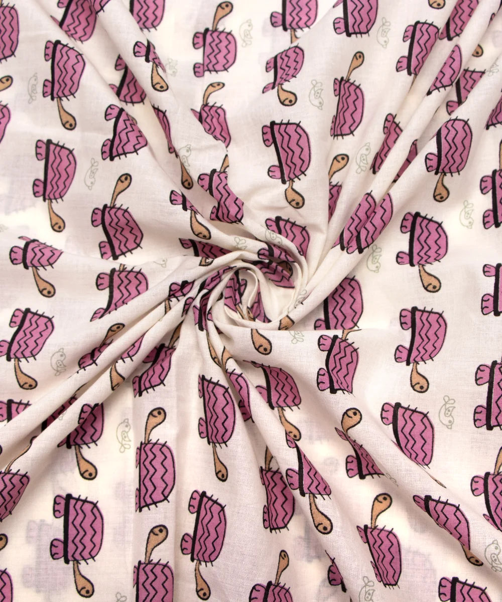 Screen Dull Pink Turtle Animal Kids Print Pure Cotton fabric