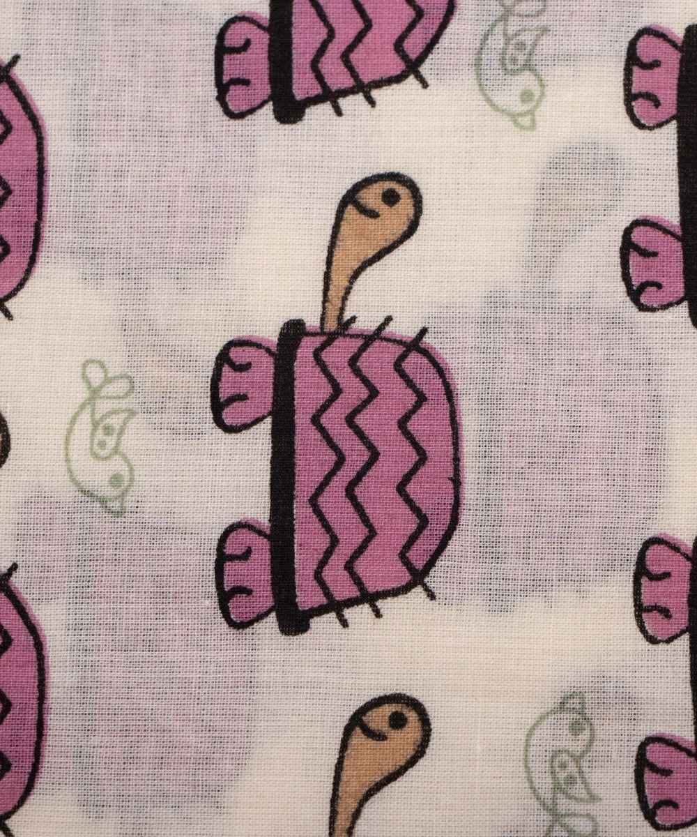 Screen Dull Pink Turtle Animal Kids Print Pure Cotton fabric