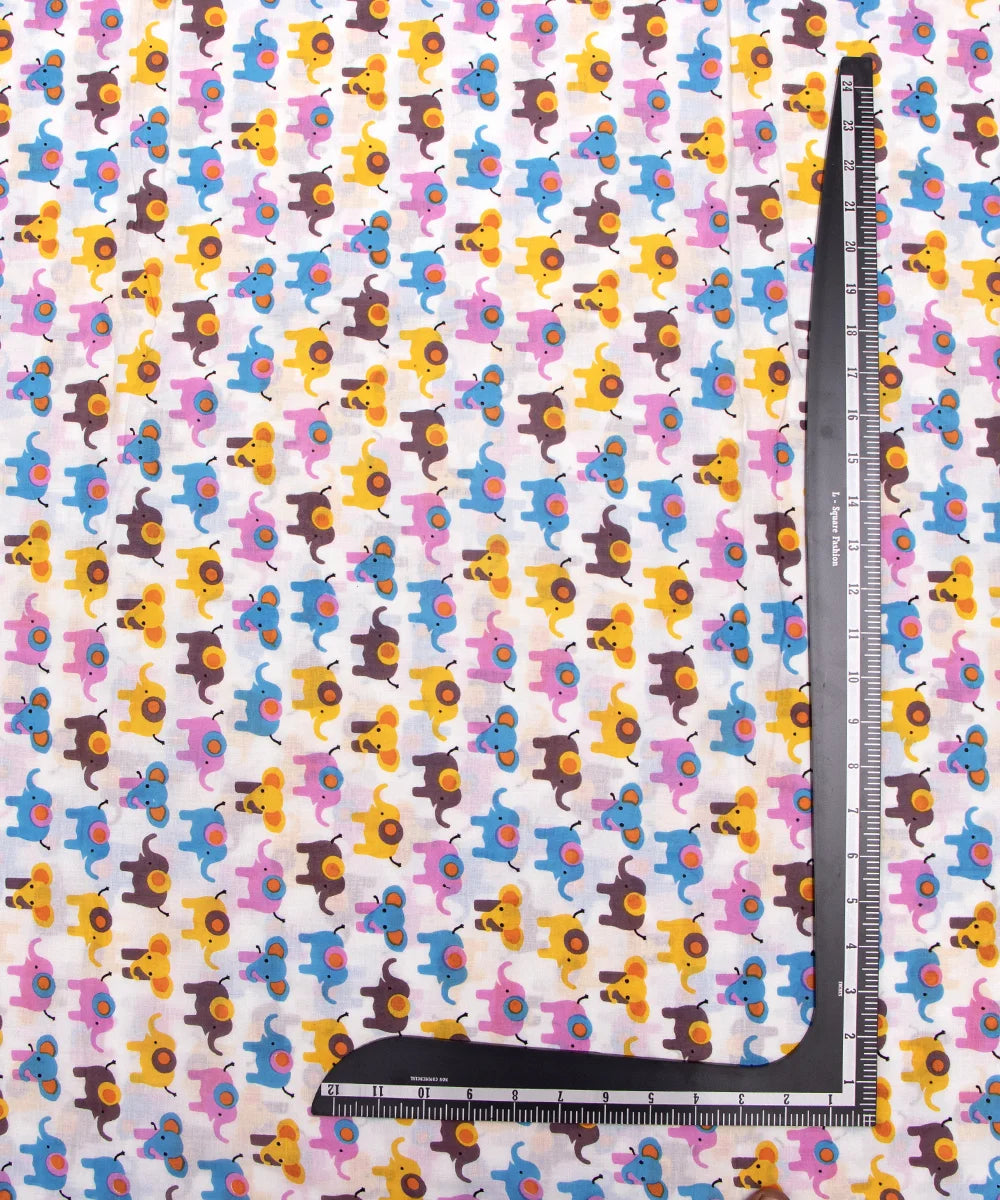 Jaipuri Screen Multicolor Elephant Animal Kids Print Pure Cotton fabric