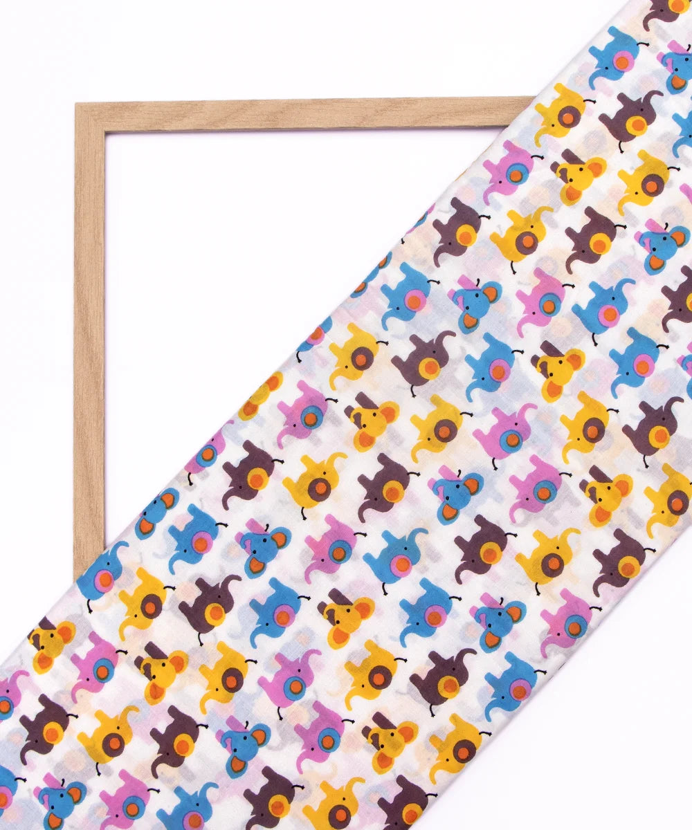 Jaipuri Screen Multicolor Elephant Animal Kids Print Pure Cotton fabric