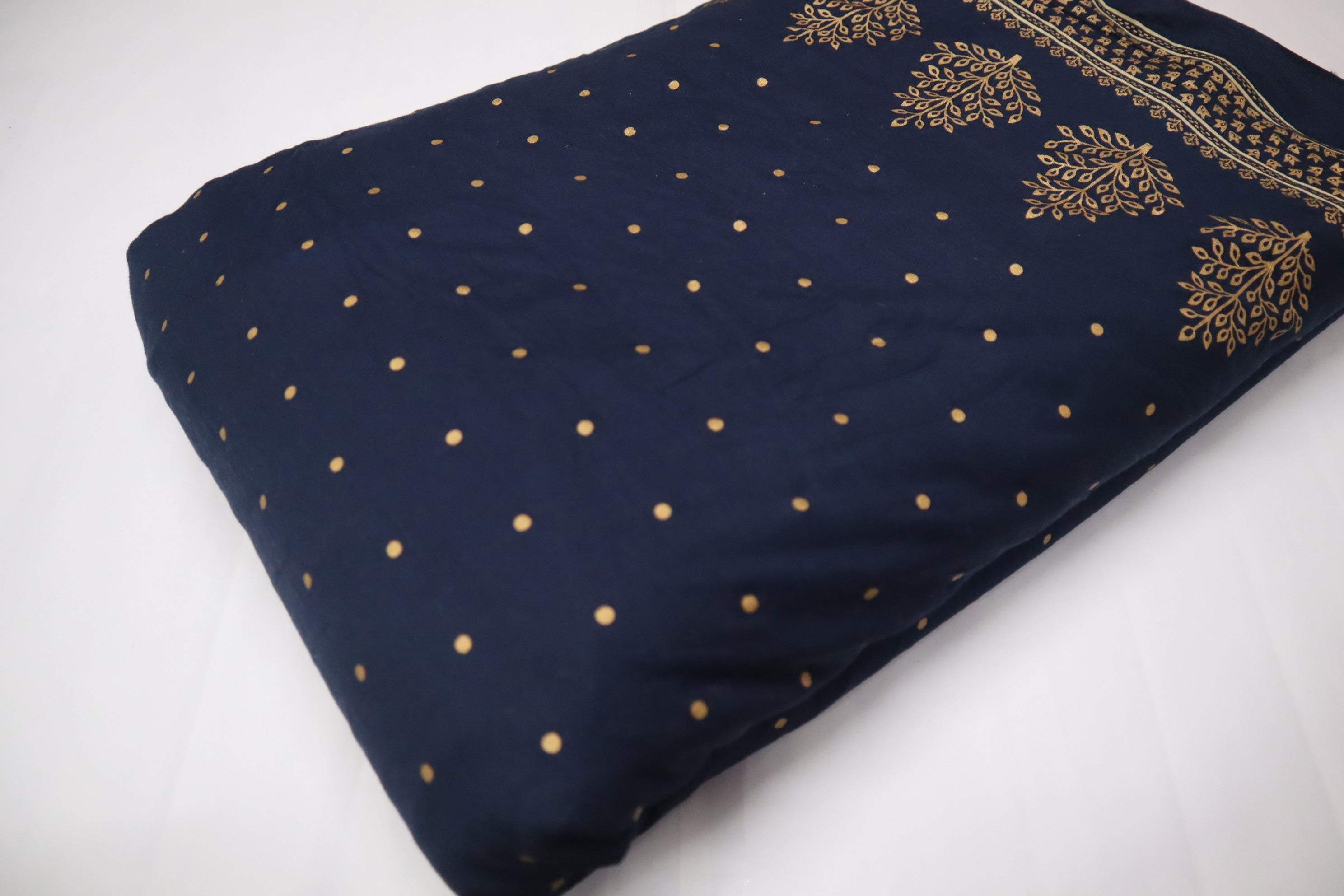 Screen Foil Print Blue Rayon Fabric-fabric bazaar-