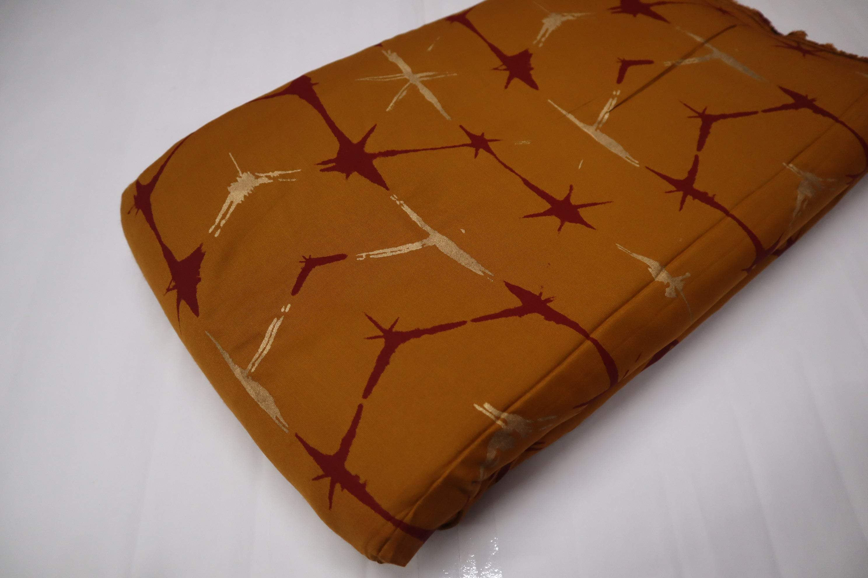 Screen Print Musturd Rayon Fabric-fabric bazaar-