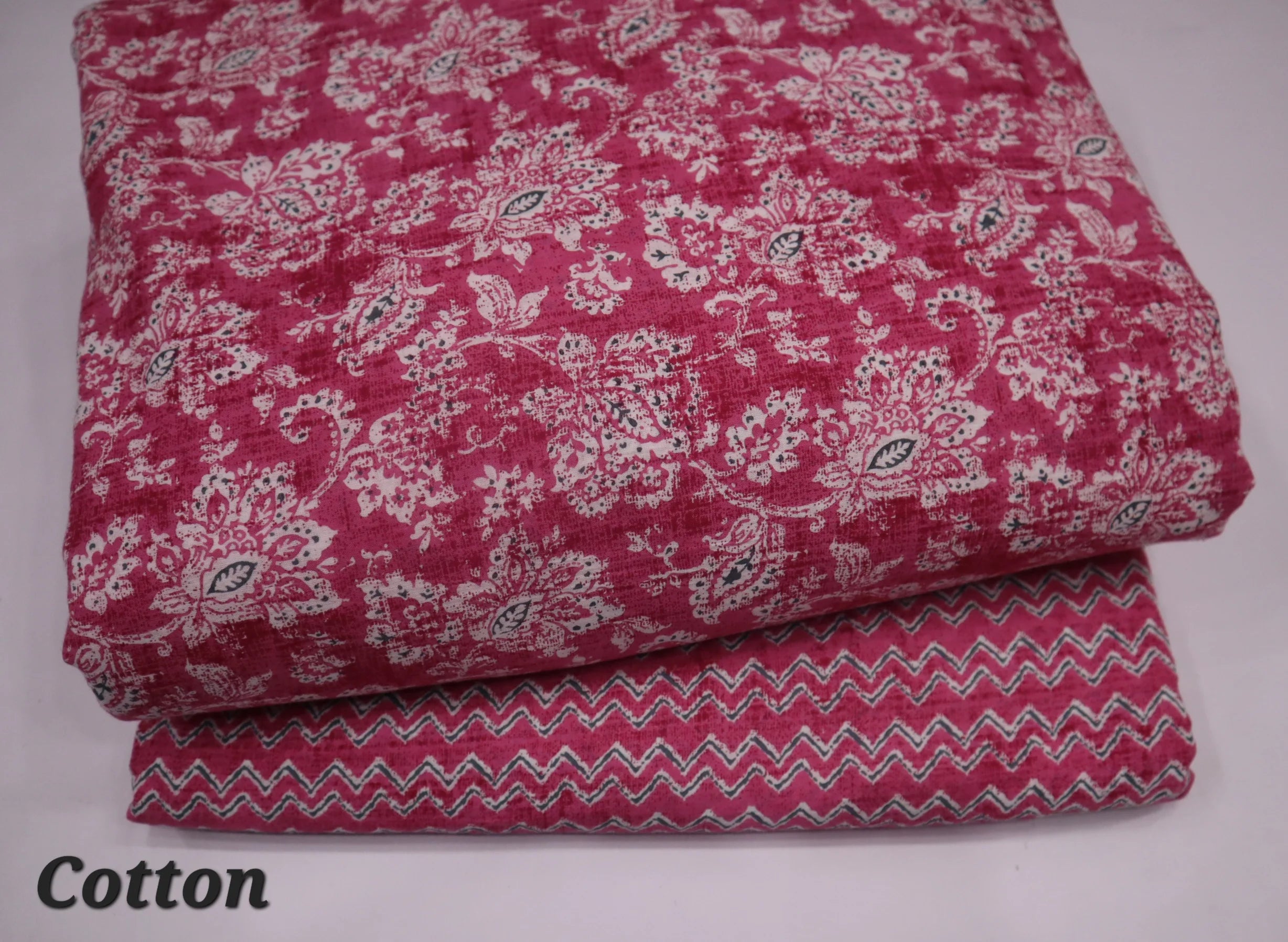 Screen Pink Printed Pure Cotton Fabric Set ( Top and bottom 2.5 meter each )